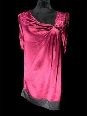 MM Couture Rich Magenta Satin Top with Black Trim